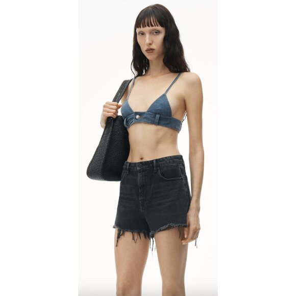 ALEXANDER WANG Bite High Rise Shorts in Gray Aged Denim Distressed - Size 27 - Picture 2 of 16